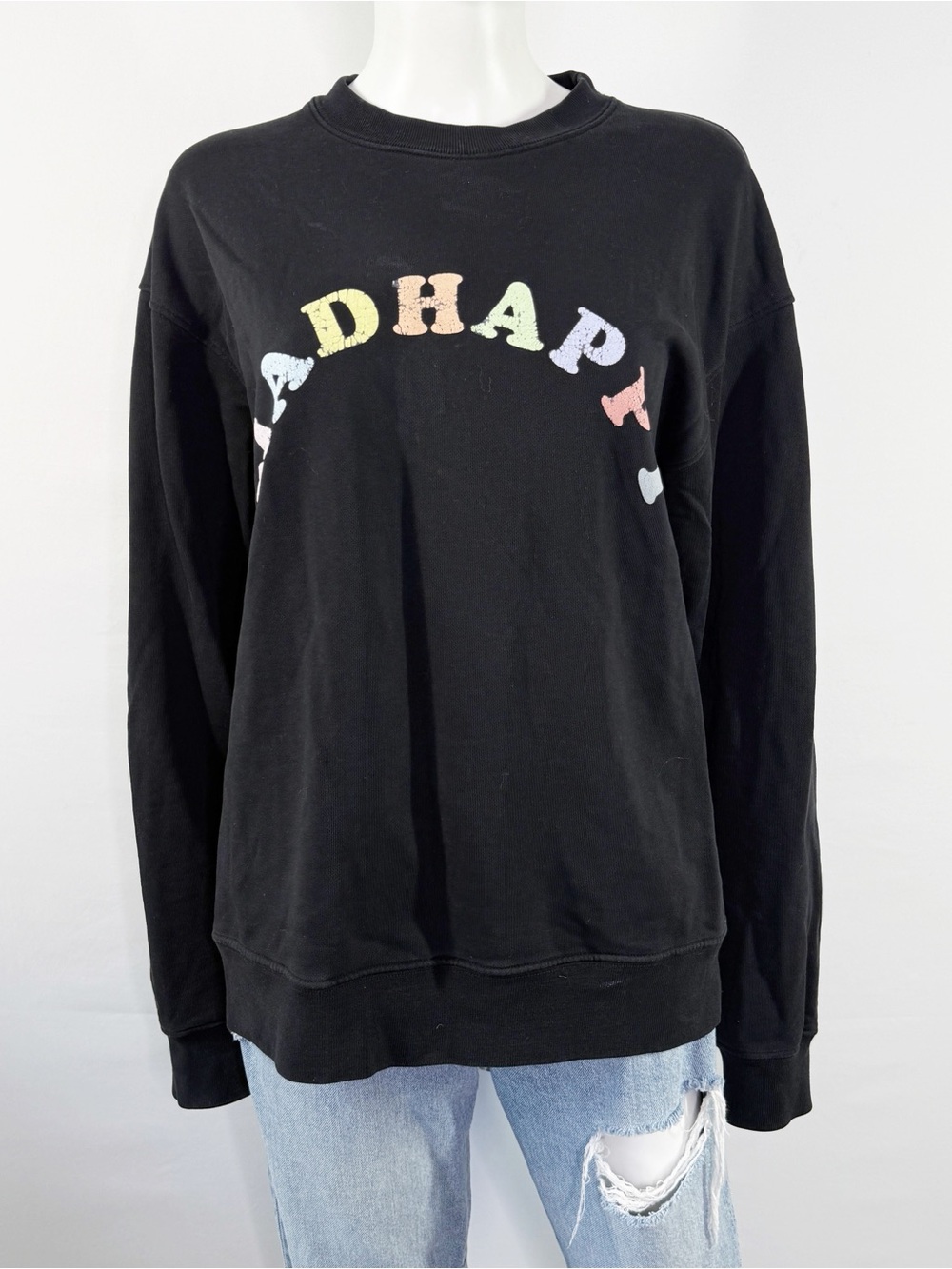 Madhappy Black Sweatshirt Rainbow Letters Size M Casual Comfy Classic Preppy